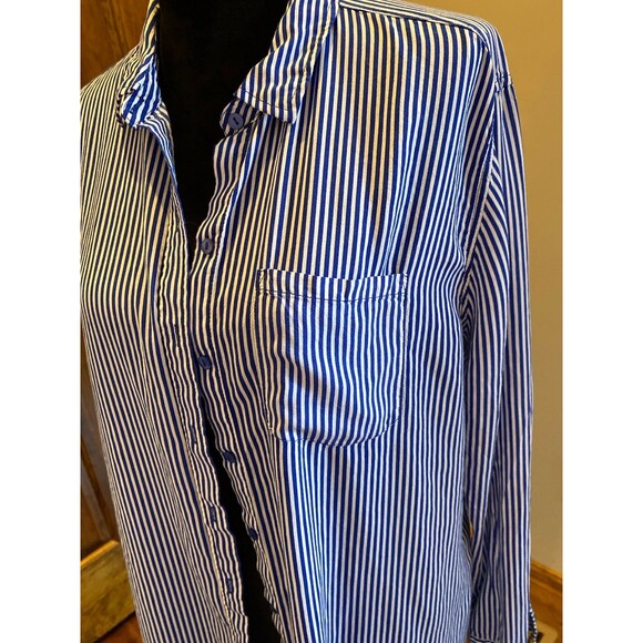 Grand & Greene Button Down Blouse Plus Size XL Blue White Stripes Collar Pocket - Picture 4 of 10